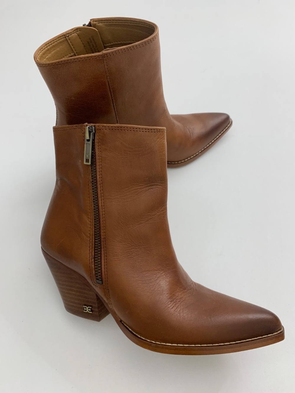 Sam Edelman Jane Warm Copper Cognac Leather Pointed Toe Ankle Booties Size 6M